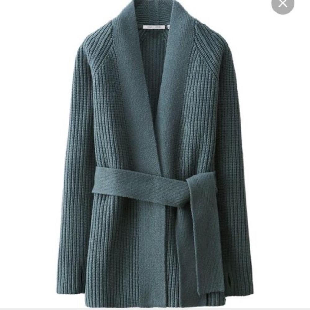 Forest green lambswool long wrap tie cardigan
